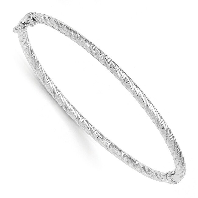 Italian 14k White Gold Polished and Textured Hinged Bangle
